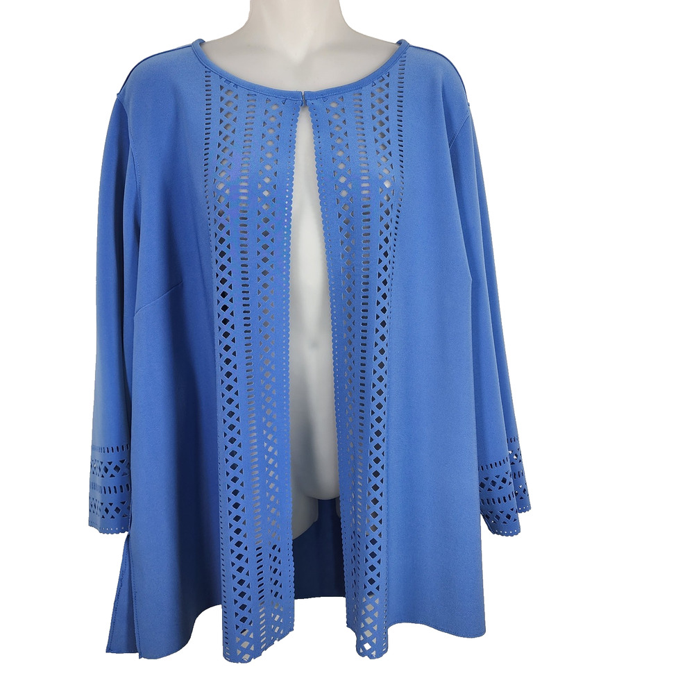 Graver Susan Graver Women LK Fusion Plus Petite Laser Cut Cardigan Blue Maze XLP